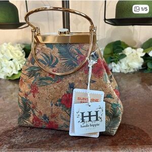 Haute Hippie Floral Gold and Tan Clutch